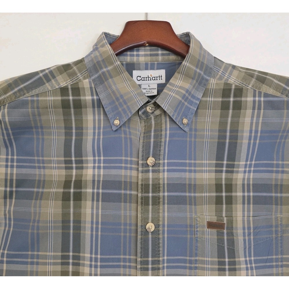 Y2K‎ Vintage 05 Carhartt Mens Blue Plaid Long Sleeve Button Down Shirt L S130LKB